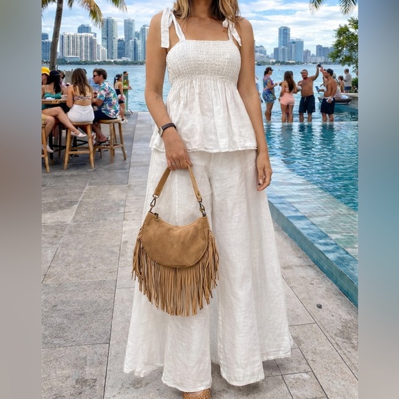White Linen 2-Piece Top & Pants Italian Linen Set-White